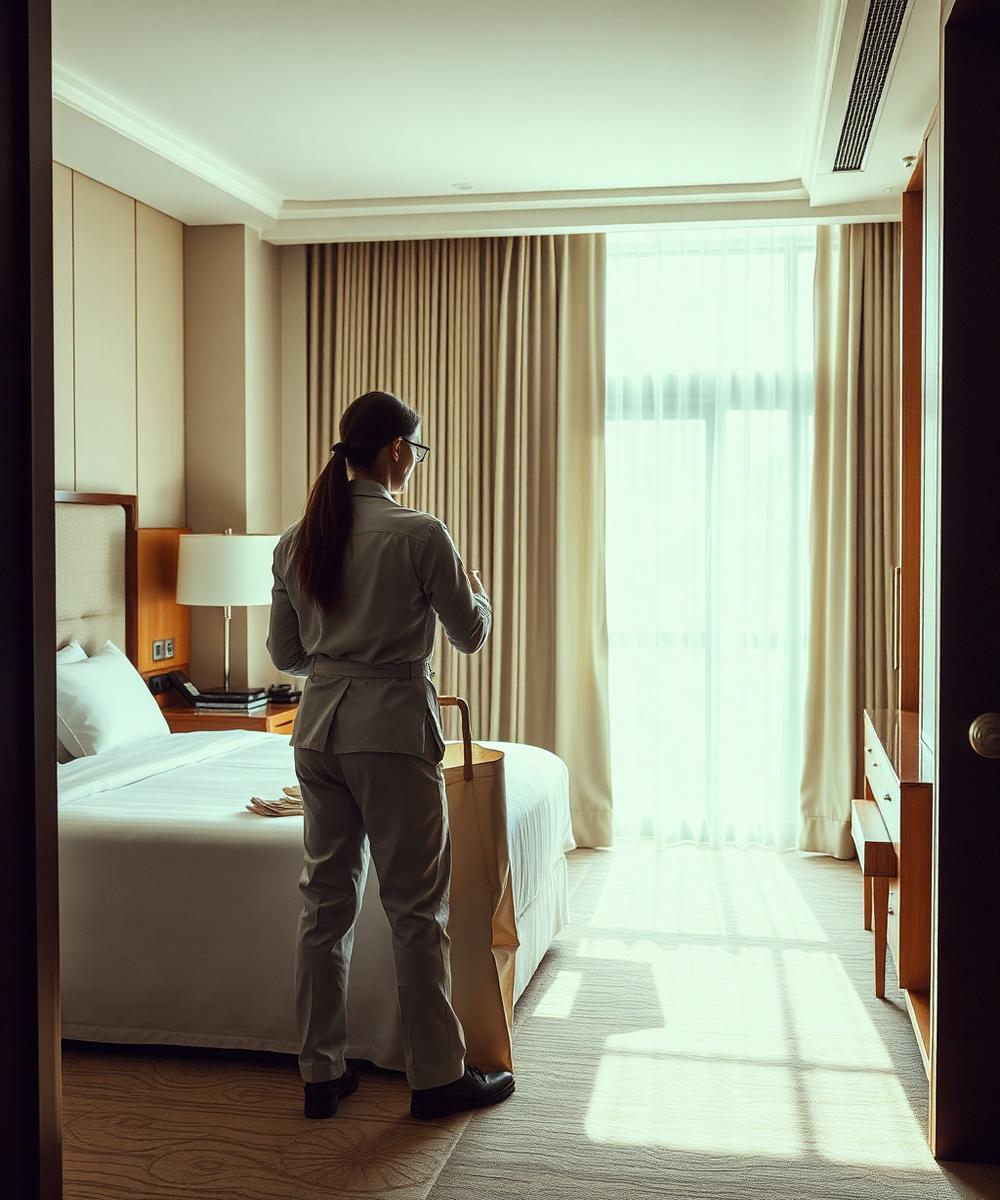 Hotel suite being prepared by operations team